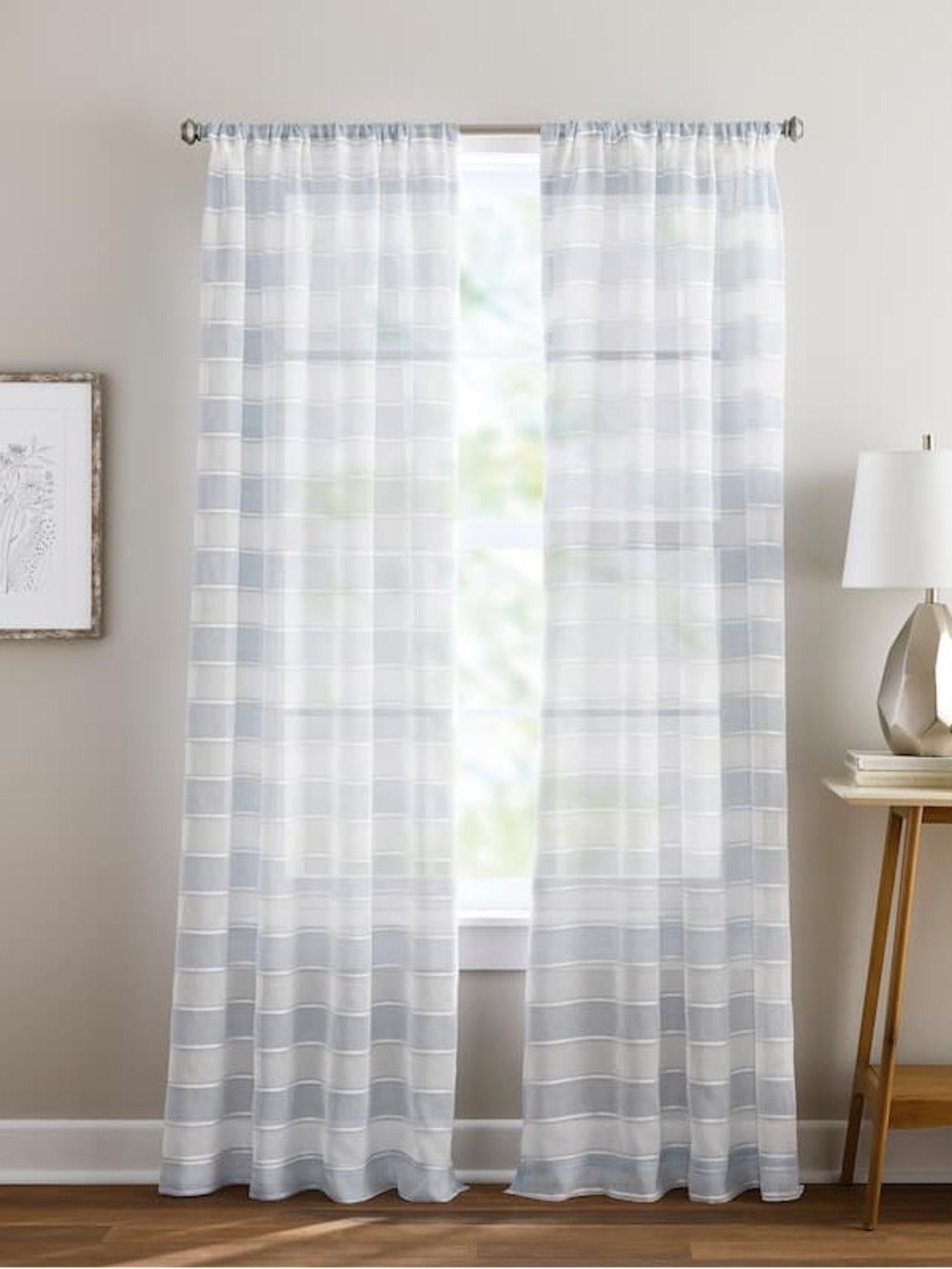 Curtainworks Harbor Sheer Rod Pocket Curtain Panels Blue/White Stripe 50x63 2pk
